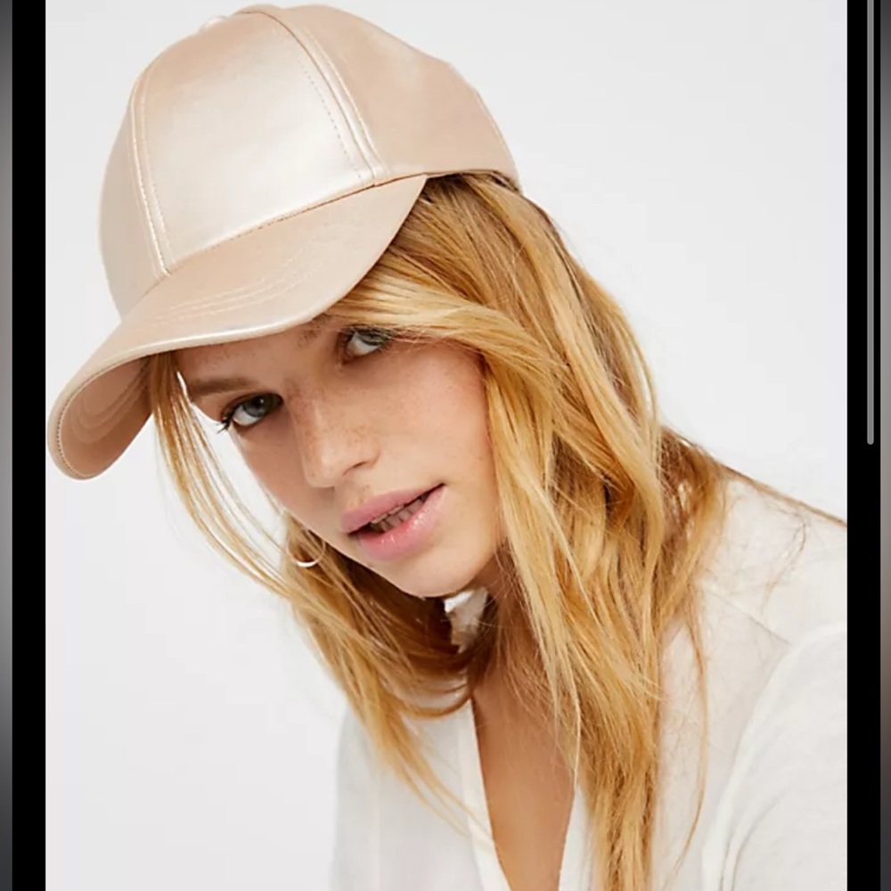Free People Gramercy Vegan Leather Baseball Hat Rose Gold Pink New Without Tags